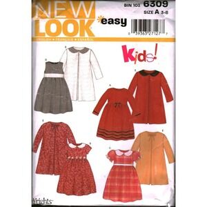 New Look 6309 Kids Sewing Pattern Easy Dress and Coat Sizes 3-8 CUT
